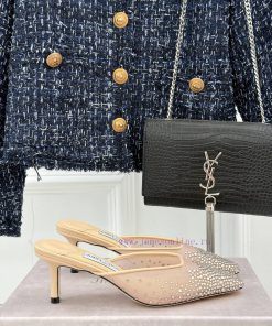 Jimmy Choo | Jc Classic Crystal MeshFairy Little Square Head High Heeled Slippers Half DraggedA fo5s5mjt