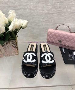 Chanel 24p Spring/Summer New Product Thick Bottom Full Diamond Dragging Lazy One Line SlippersL a5t5gqd2
