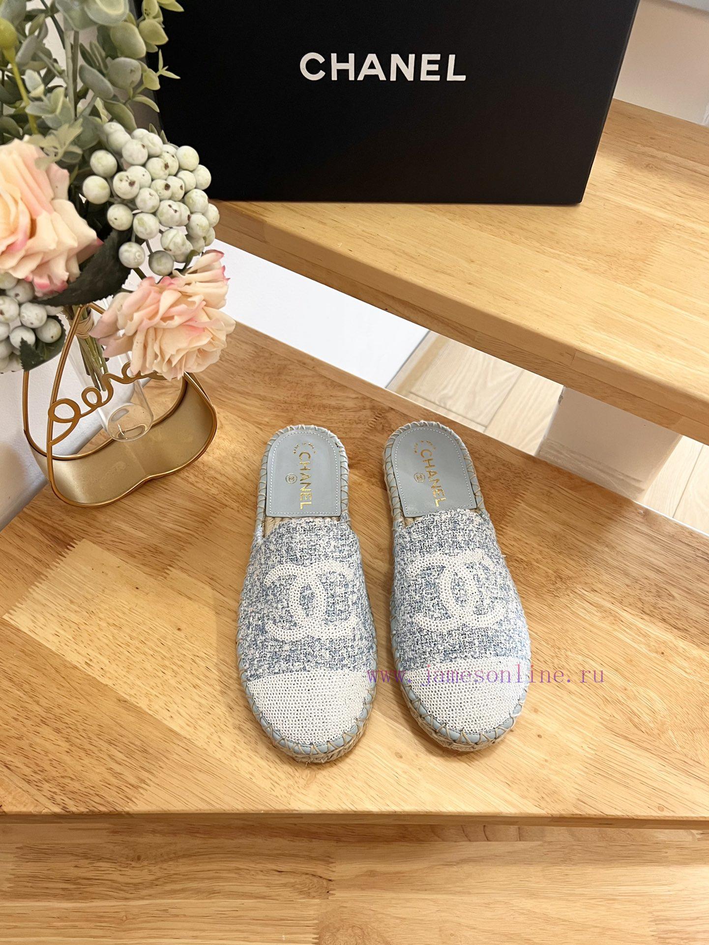 CHANEL 24ss New Double C Color Blocked Beads With Cotton Twill Soft Woven Slippers Fisherman's pc1j9erz