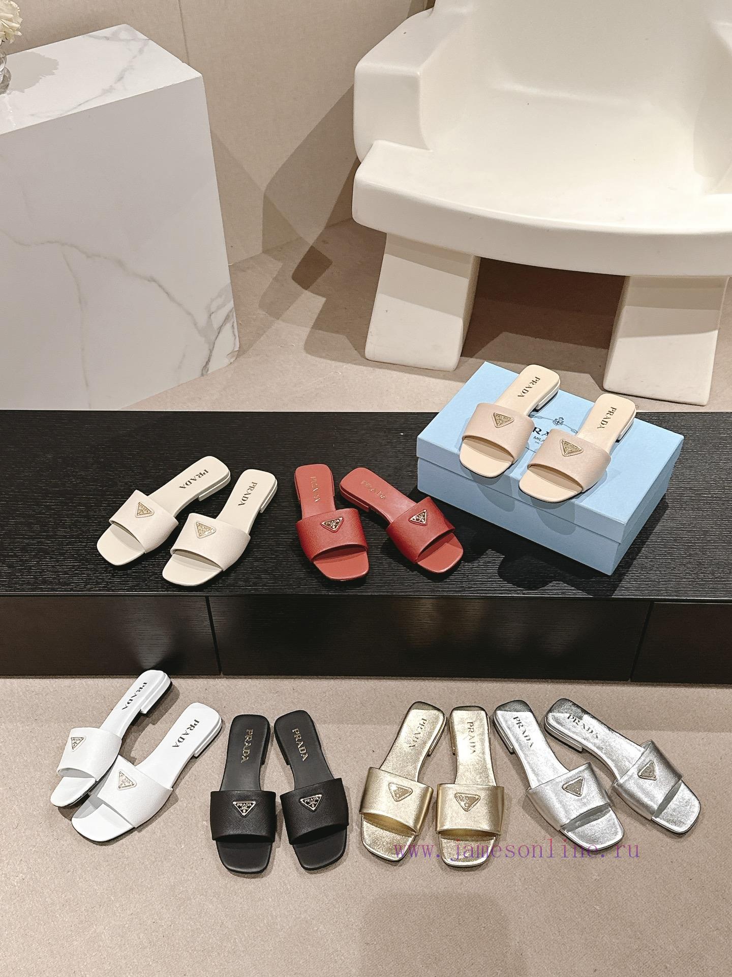 Purchasing Grade||Prada Prada 〰️ 2024 New Triangle Logo Triangle Heel Square Head Muller Slippe 4bn4b3tr