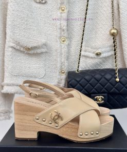 @Chanel | Chanel 24P Spring/Summer New ProductsSolid Wood Double C Cross Strap Thick Soled Sand 1cc763m9