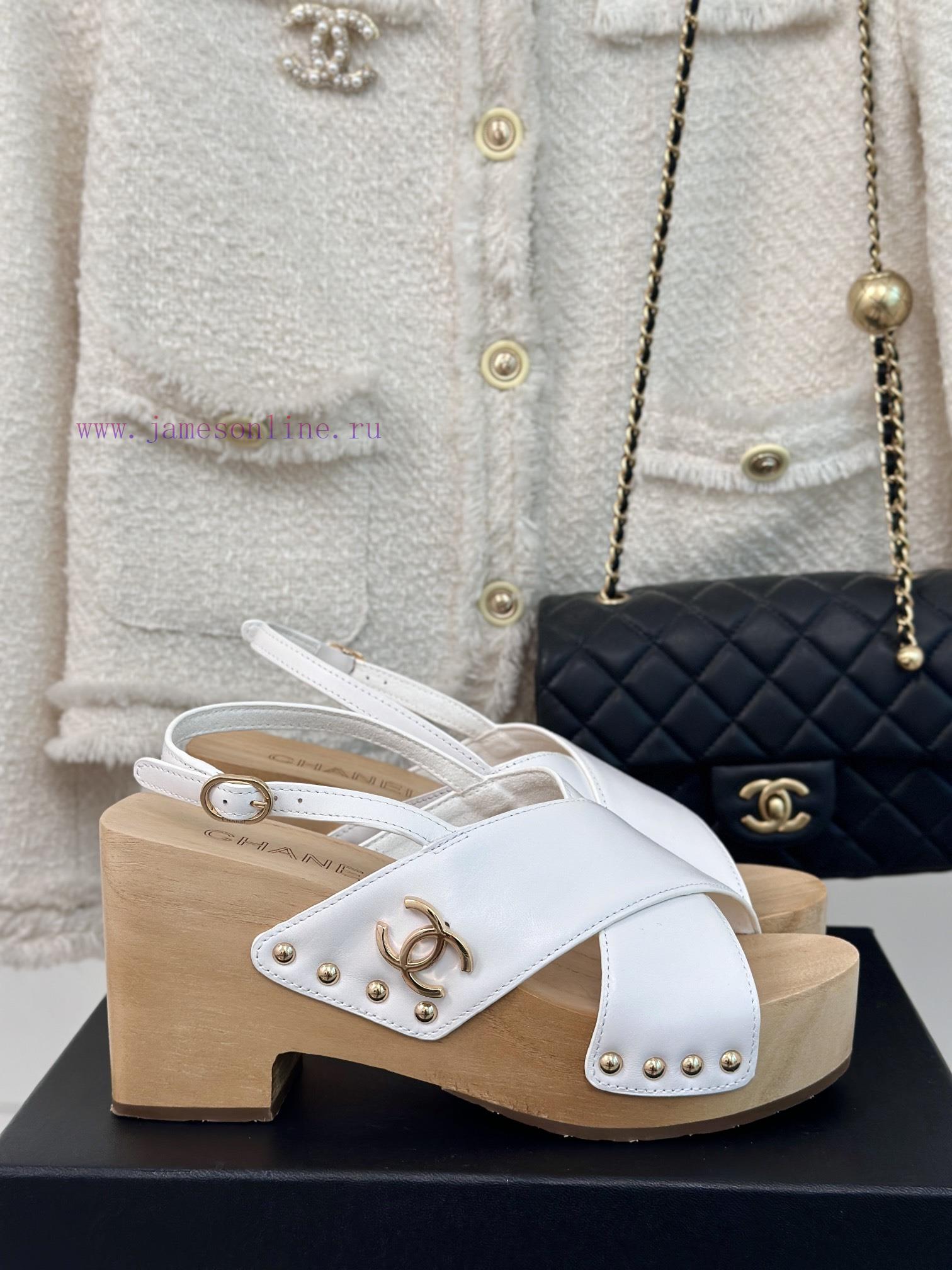 Chanel | Chanel 24P Spring/Summer New ProductsSolid Wood Double C Cross Strap Thick Soled Sanda 1yxtu4lk