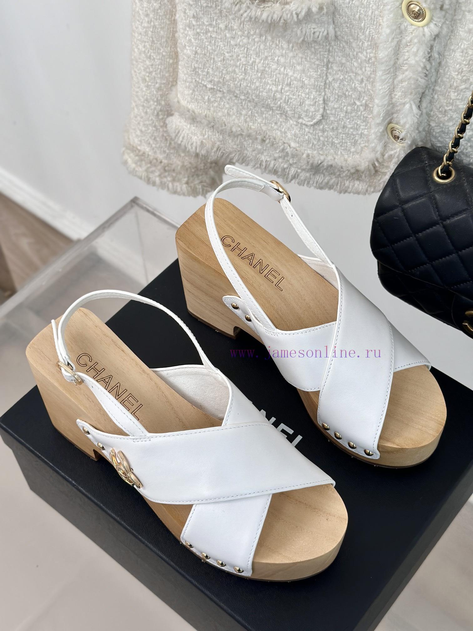 Chanel | Chanel 24P Spring/Summer New ProductsSolid Wood Double C Cross Strap Thick Soled Sanda 1yxtu4lk - Image 4