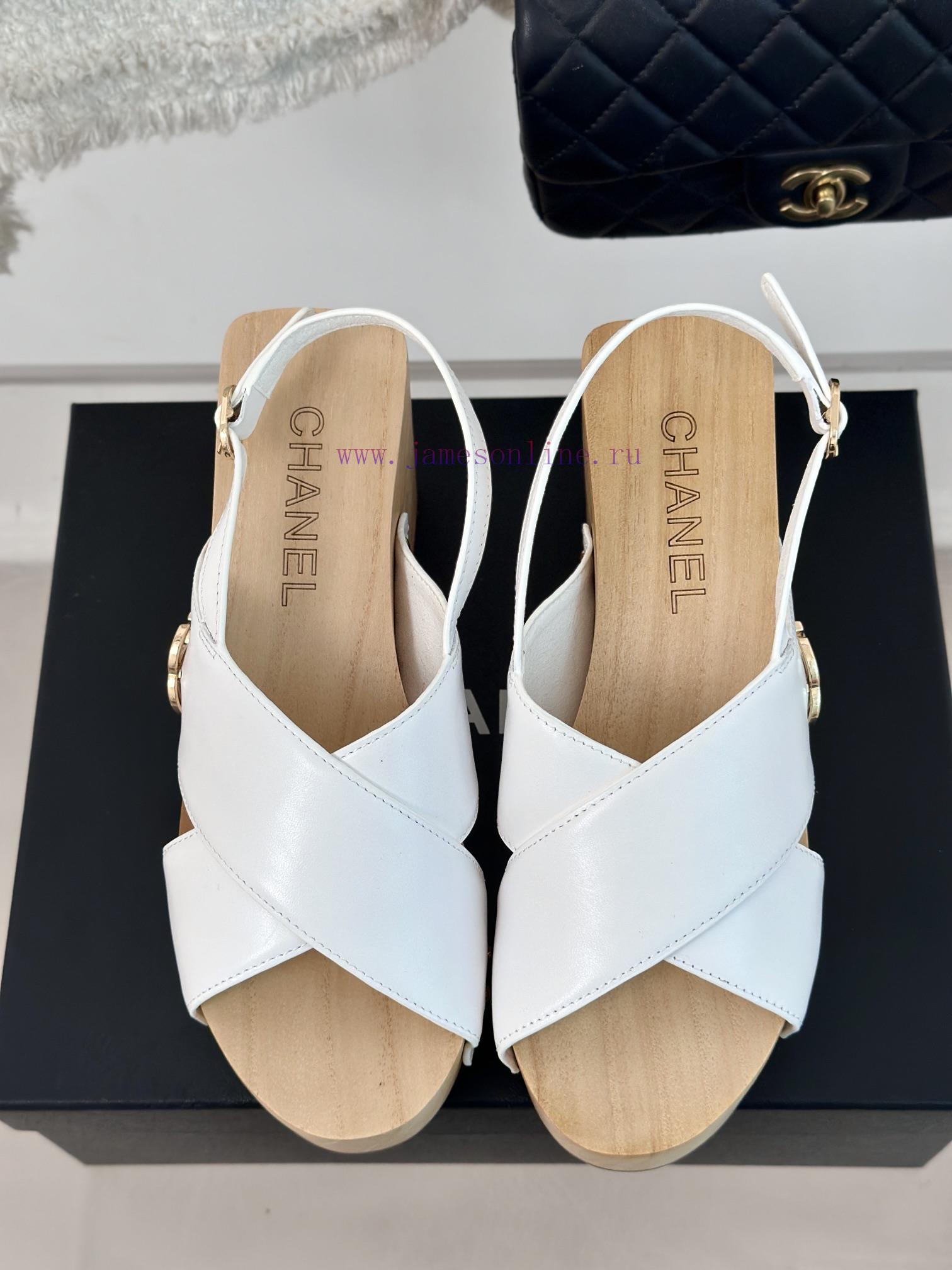 Chanel | Chanel 24P Spring/Summer New ProductsSolid Wood Double C Cross Strap Thick Soled Sanda 1yxtu4lk - Image 5