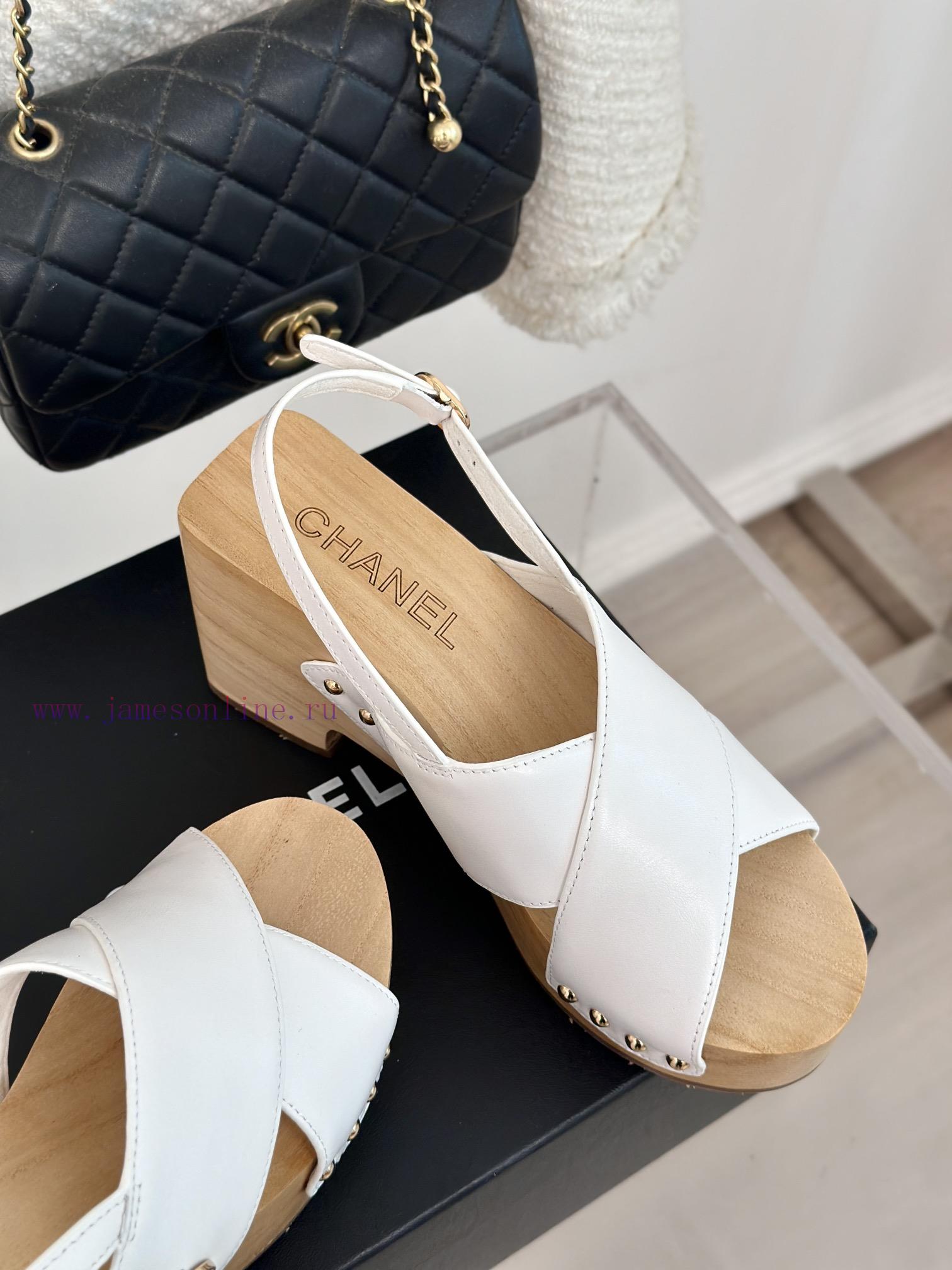 Chanel | Chanel 24P Spring/Summer New ProductsSolid Wood Double C Cross Strap Thick Soled Sanda 1yxtu4lk - Image 6