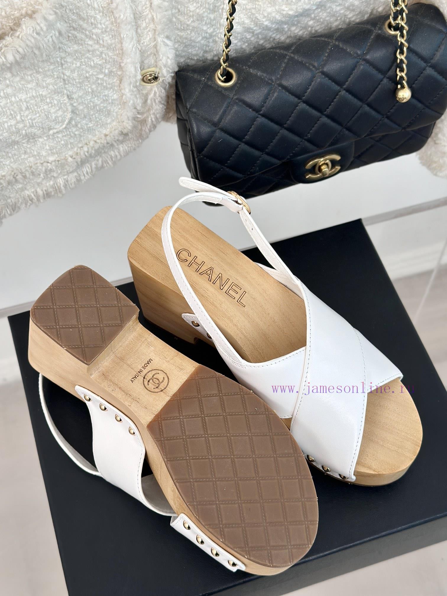 Chanel | Chanel 24P Spring/Summer New ProductsSolid Wood Double C Cross Strap Thick Soled Sanda 1yxtu4lk - Image 10