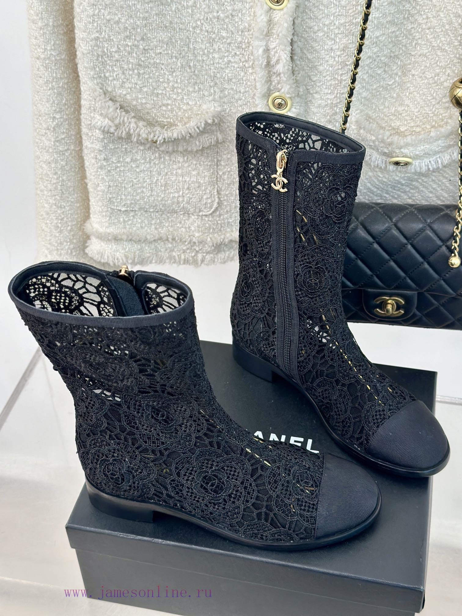 Chanel | Chanel 24P Spring/Summer New ProductsLace Series Double C Coarse Heel Short BootsThis 5ch9gkyq - Image 4