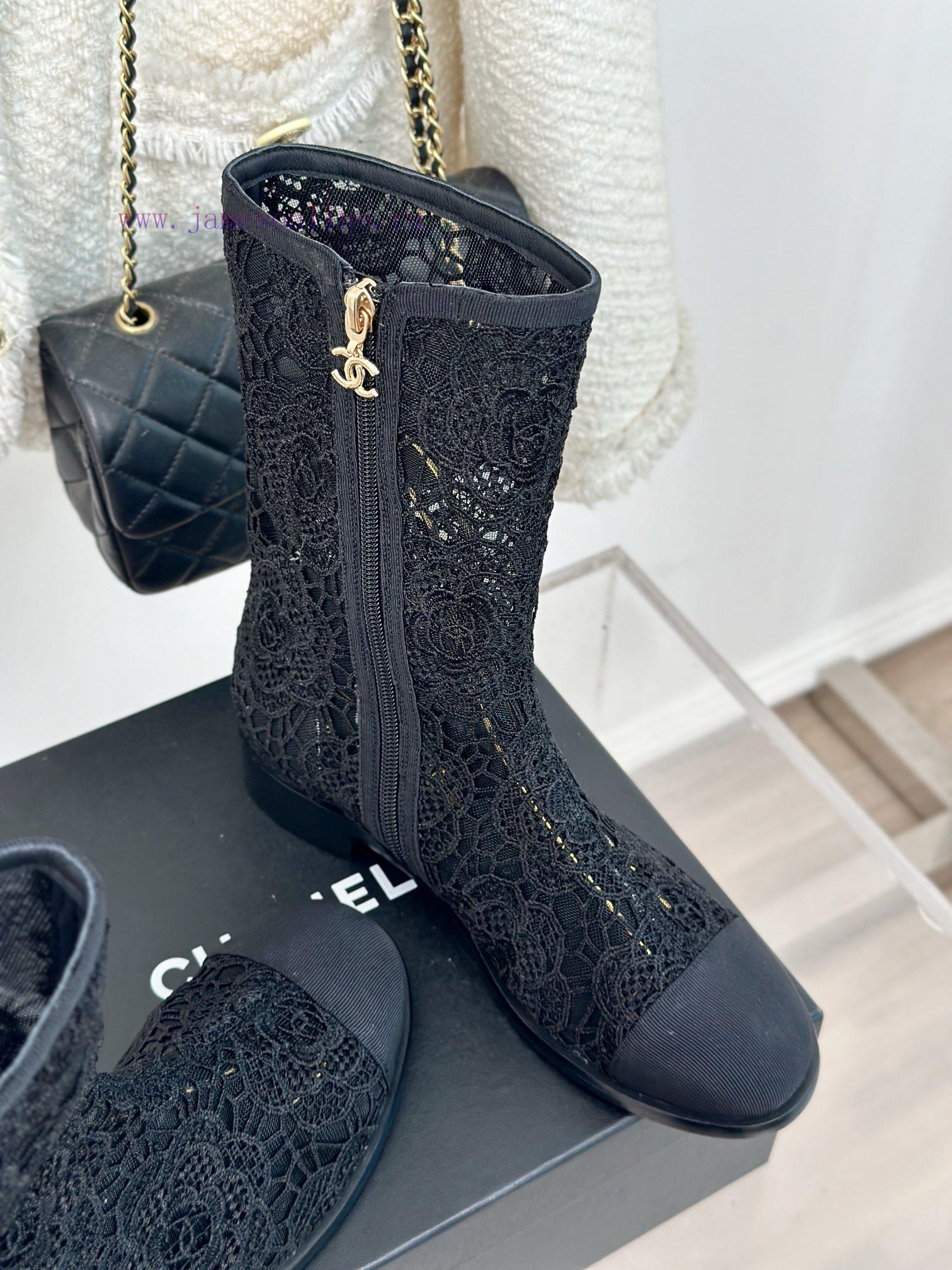 Chanel | Chanel 24P Spring/Summer New ProductsLace Series Double C Coarse Heel Short BootsThis 5ch9gkyq - Image 6
