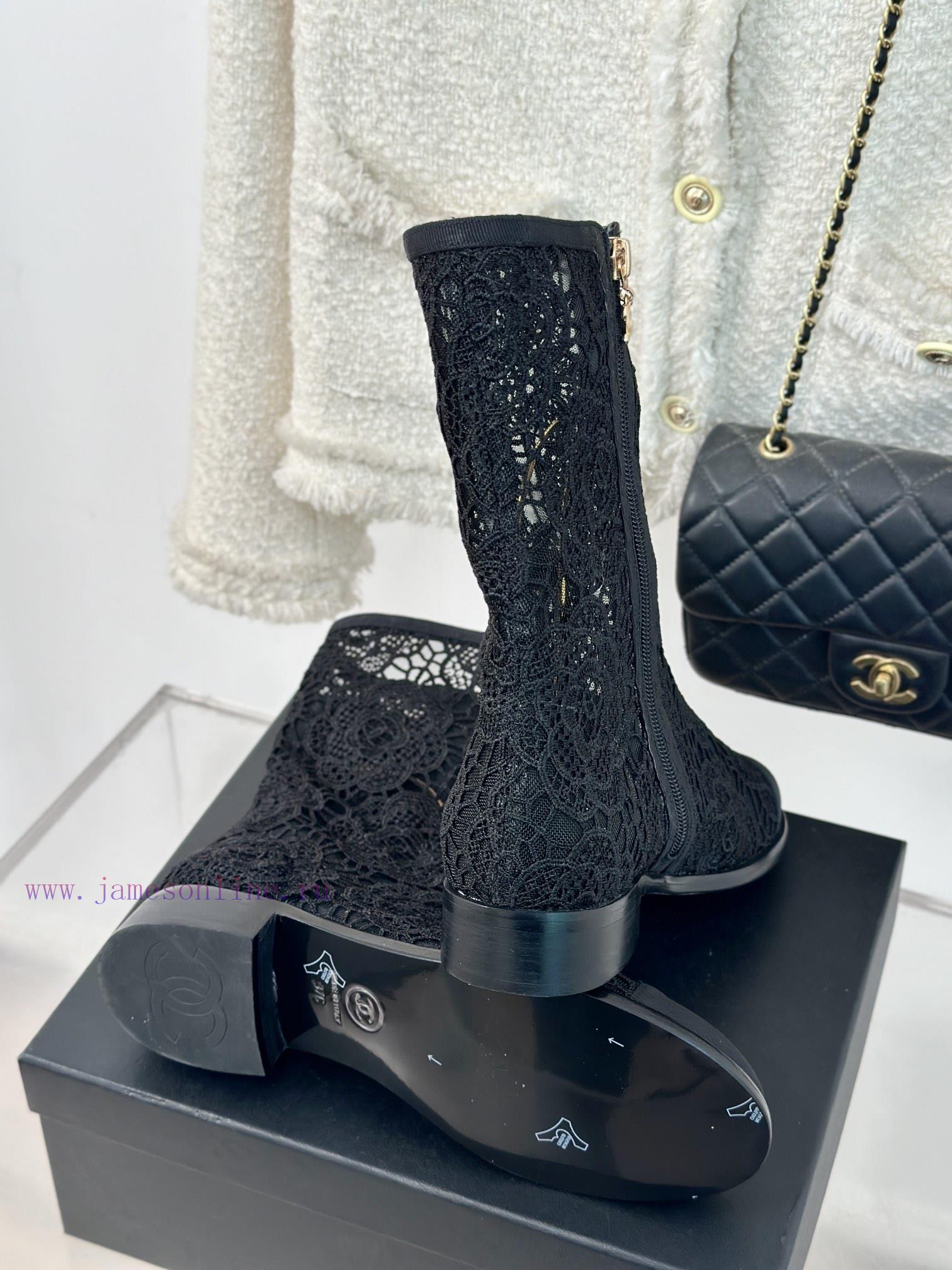 Chanel | Chanel 24P Spring/Summer New ProductsLace Series Double C Coarse Heel Short BootsThis 5ch9gkyq - Image 10