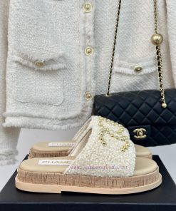 Chanel | Chanel 24P Spring/Summer New Product Pearl Double C Wood Grain Thick Bottom SlippersTh sgr6hjw0