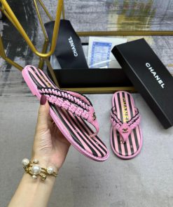 CHANEL 2024 Latest Beach Series Toe Flip Flops Hand Woven Upper With Colorful Sheepskin Fabric 61yfikvn