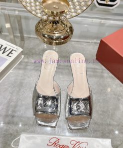 Roger Vivier RV Open Toed Metal Square Buckle High-heeled Slippers For Cooldown New RV Early Su at125zs8