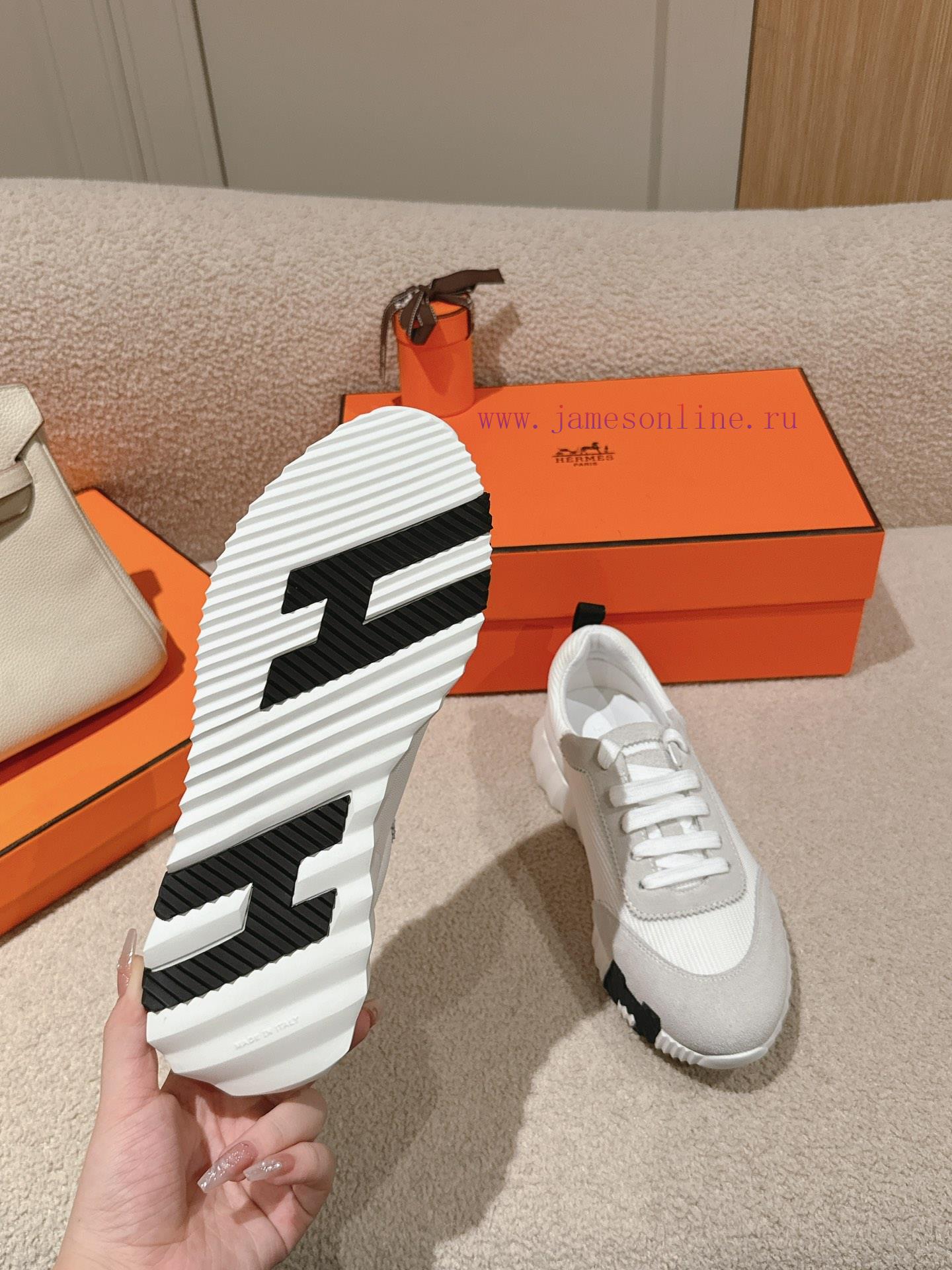 Hermes 2024 Spring/Summer Classic Couple's Bouncing Casual Lace Versatile Sneakers Hermes Thick 15scle6y - Image 10