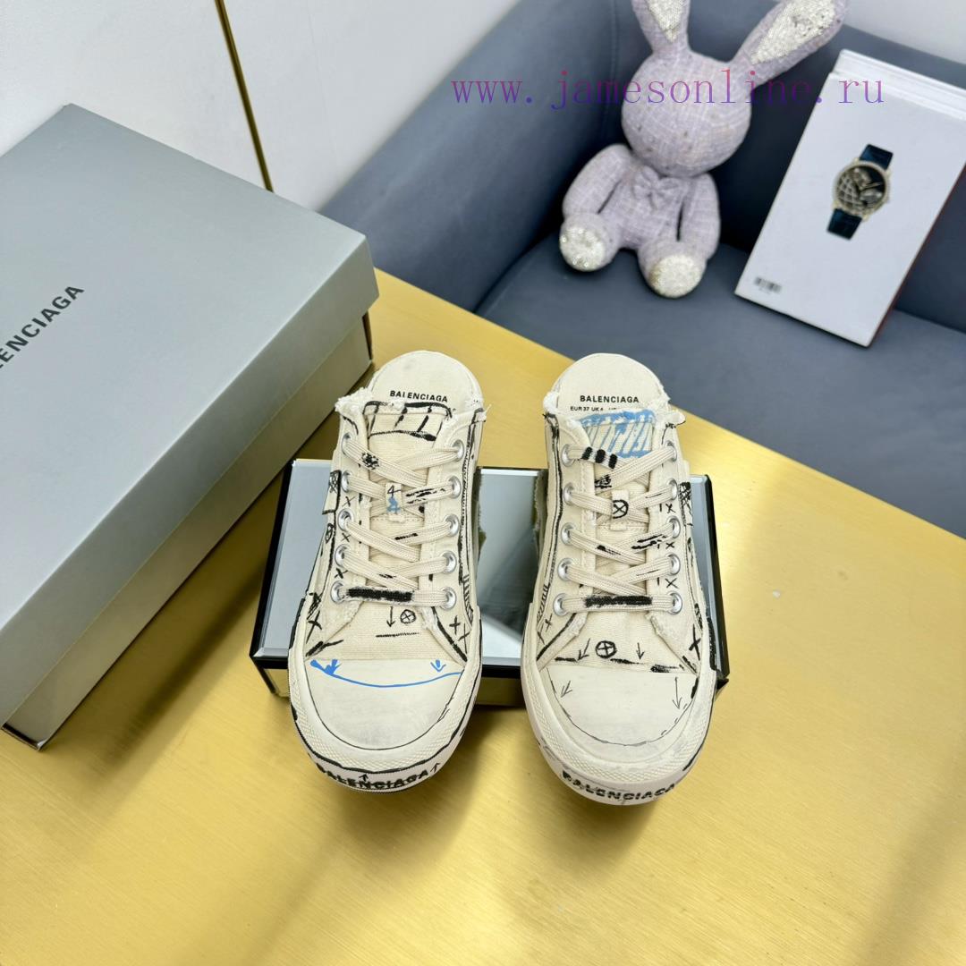 Graffiti Couple Style - BALENCIAGABalenciaga Half Dragged Vintage Casual Shoes Board Shoes New 5gt77vbq - Image 15