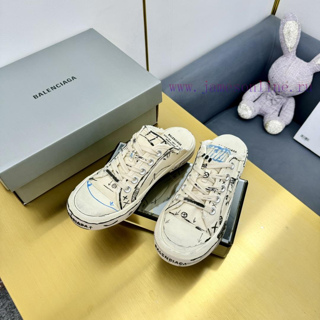 Graffiti Couple Style - BALENCIAGABalenciaga Half Dragged Vintage Casual Shoes Board Shoes New 5gt77vbq - Image 16