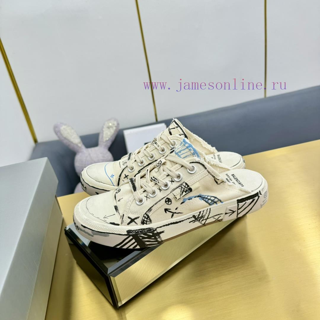 Graffiti Couple Style - BALENCIAGABalenciaga Half Dragged Vintage Casual Shoes Board Shoes New 5gt77vbq - Image 18