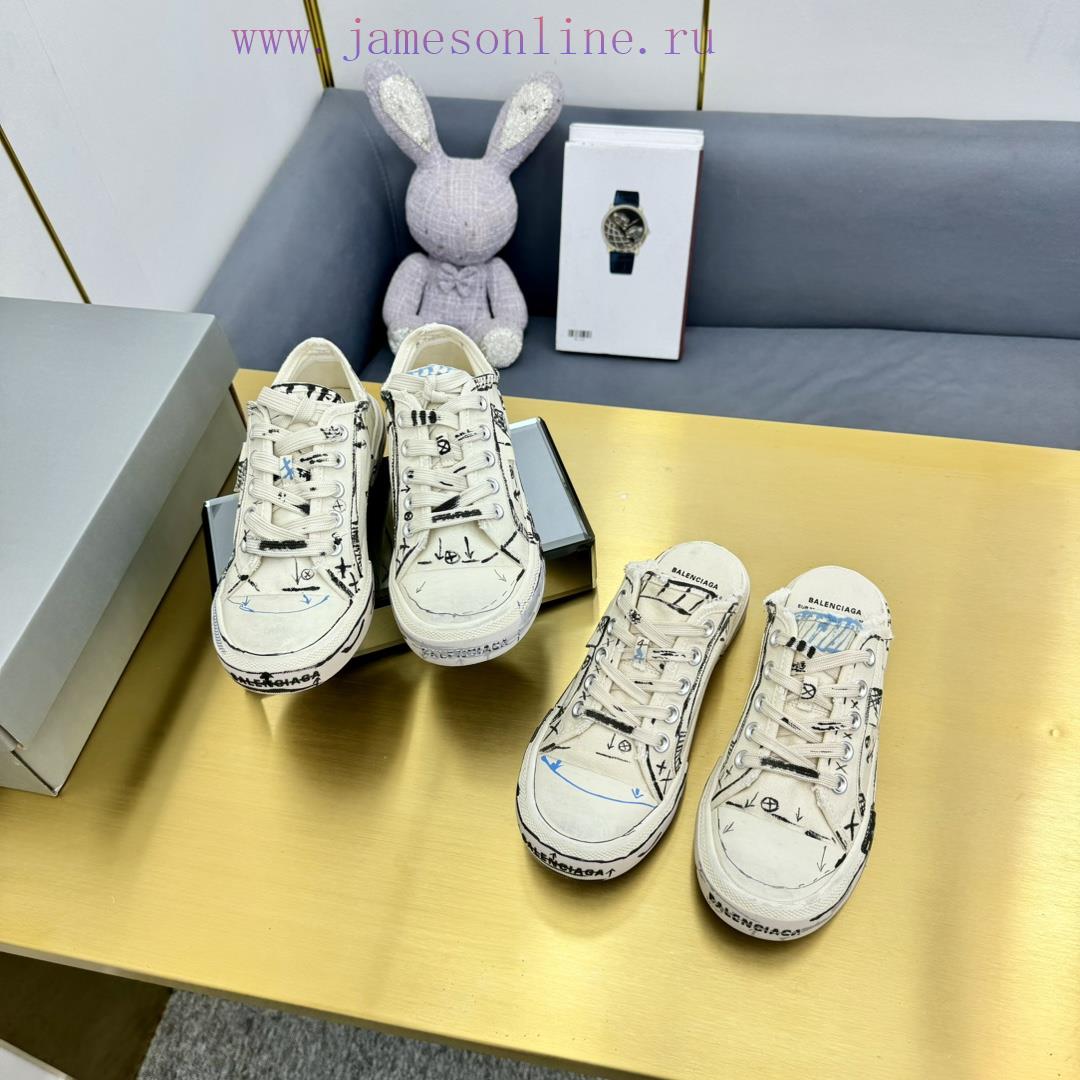 Graffiti Couple Style - BALENCIAGABalenciaga Half Dragged Vintage Casual Shoes Board Shoes New 5gt77vbq - Image 21