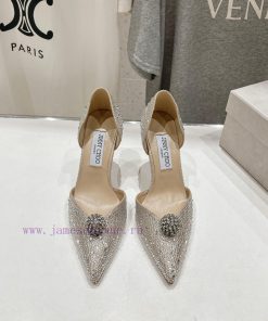 Jimmy CHO Hollow JC/Jimmy Week 2024 SS Summer New Style Simple Kitten Heel Pointed Diamond High a44btowb