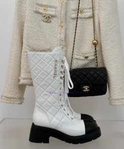 Chanel | Chanel Classic Autumn/Winter Ba Shuang C Diamond Grid Letter Thick Heeled Mid Heeled B mad93su3