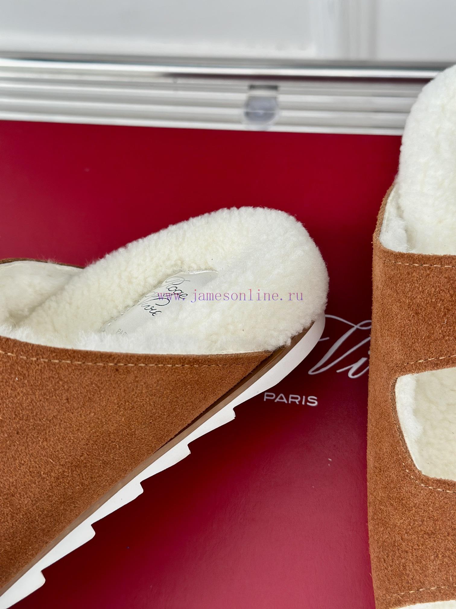 Top VersionRoger Vivier | RV Double Diamond Button Hairy SlippersA Pair Of Easy To Wear Slipper mxnxz9c9 - Image 7