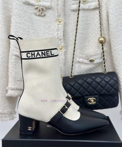 Chanel | Chanel 24B Autumn/Winter New Product Metal Double C Pointed Coarse Heel Socks BootsThi 7qynrssp