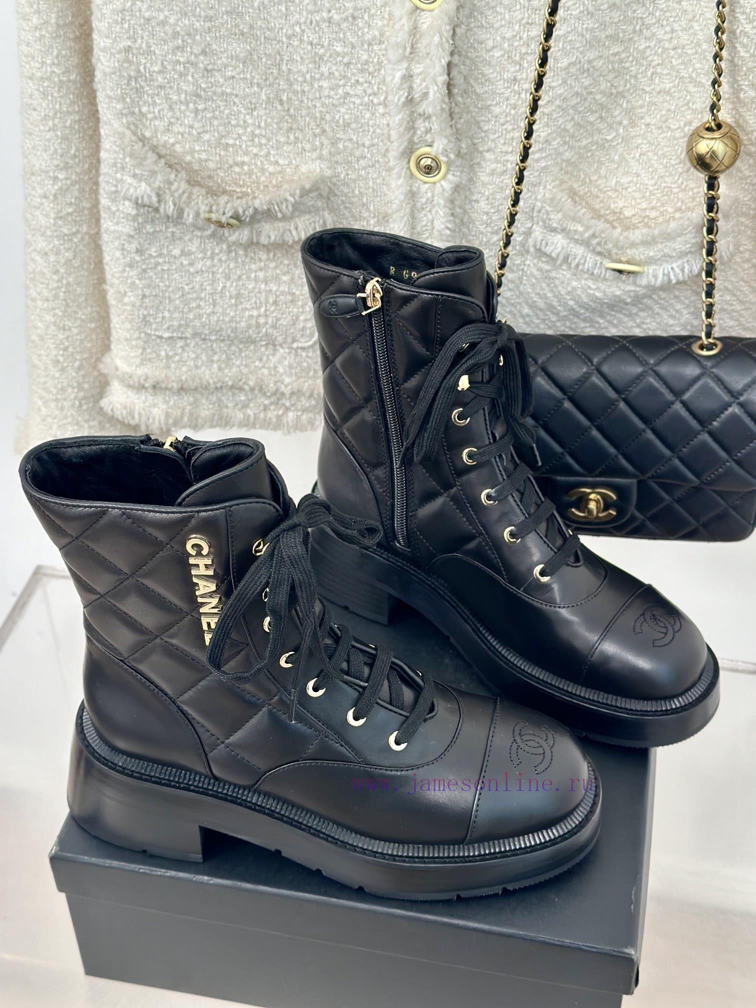 Chanel | Chanel Classic Autumn/Winter Double C Diamond Grid Letter Thick Heel Short BootsThe Ev fdfe55nn - Image 4
