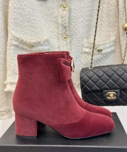 Chanel | Chanel Classic Autumn/Winter Bow Pair C Coarse Heel Short Boots~The Classic Double-C B qyxsteer