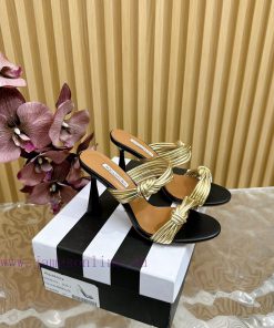 Aquazzura2024 New Top Pineapple Women's Twisted Flower Weaving Slippers High Heel Sandals Origi ktsaugrl