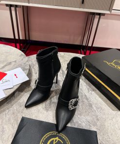 CL Buckle Boots ∙ ꫛꫀ W. ︎It Comes With 100mm Stiletto Heels Made Entirely Of Black Calf Leather uht3atxw