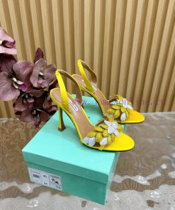 Aquazzura 2024 New Top Pineapple Women's Flower High Heel Sandals Original 1:1 Open Model Heel 93ecnd71