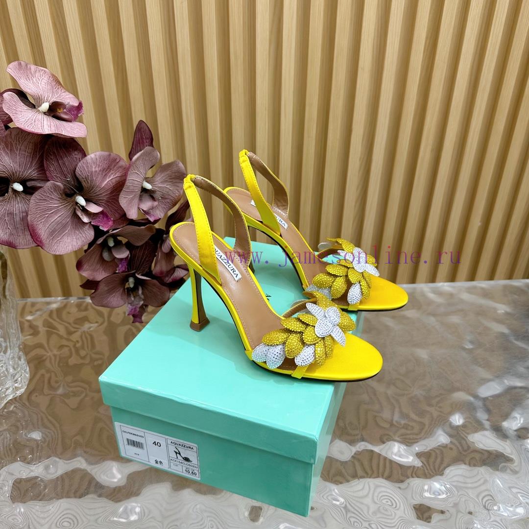 Aquazzura 2024 New Top Pineapple Women's Flower High Heel Sandals Original 1:1 Open Model Heel 93ecnd71