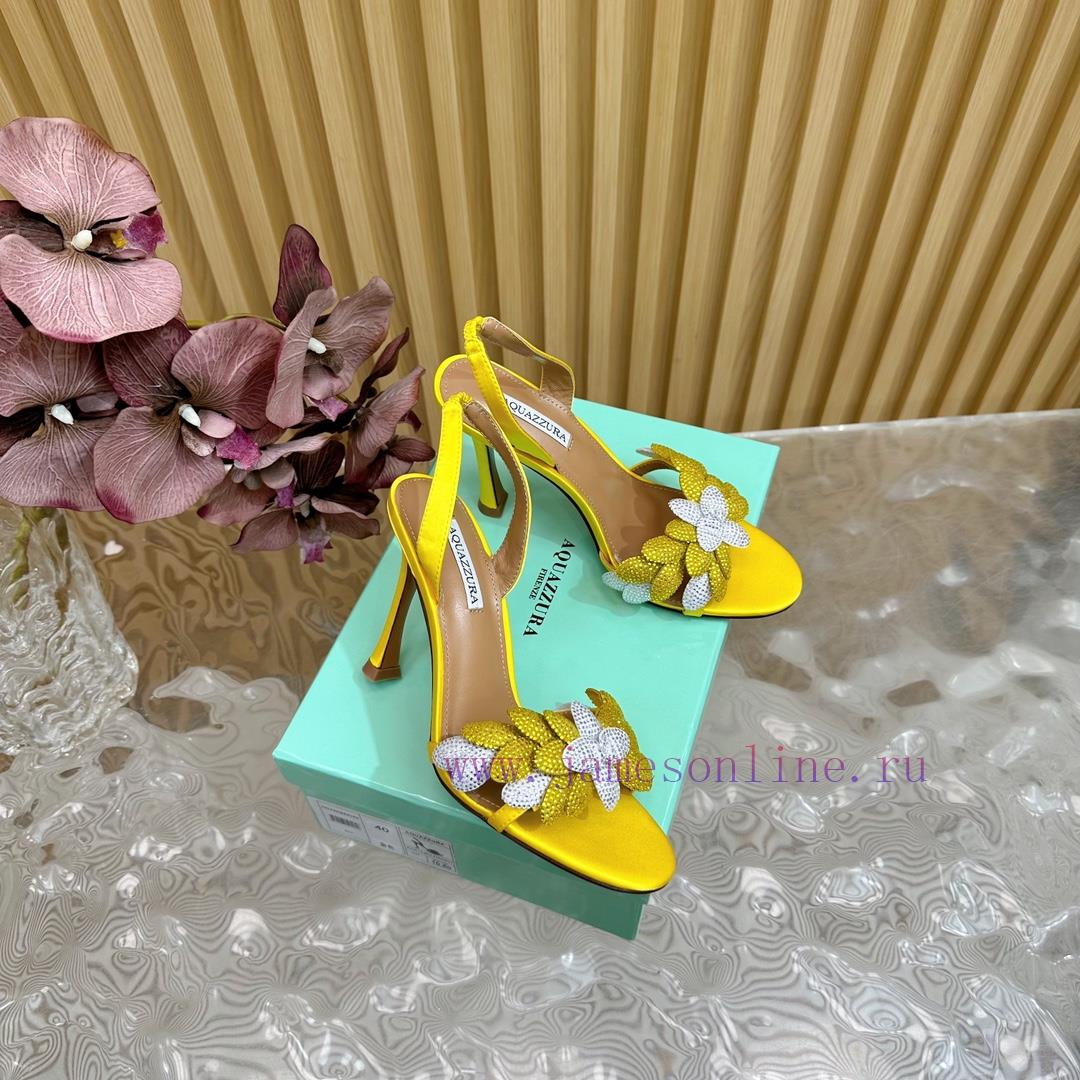 Aquazzura 2024 New Top Pineapple Women's Flower High Heel Sandals Original 1:1 Open Model Heel 93ecnd71 - Image 3