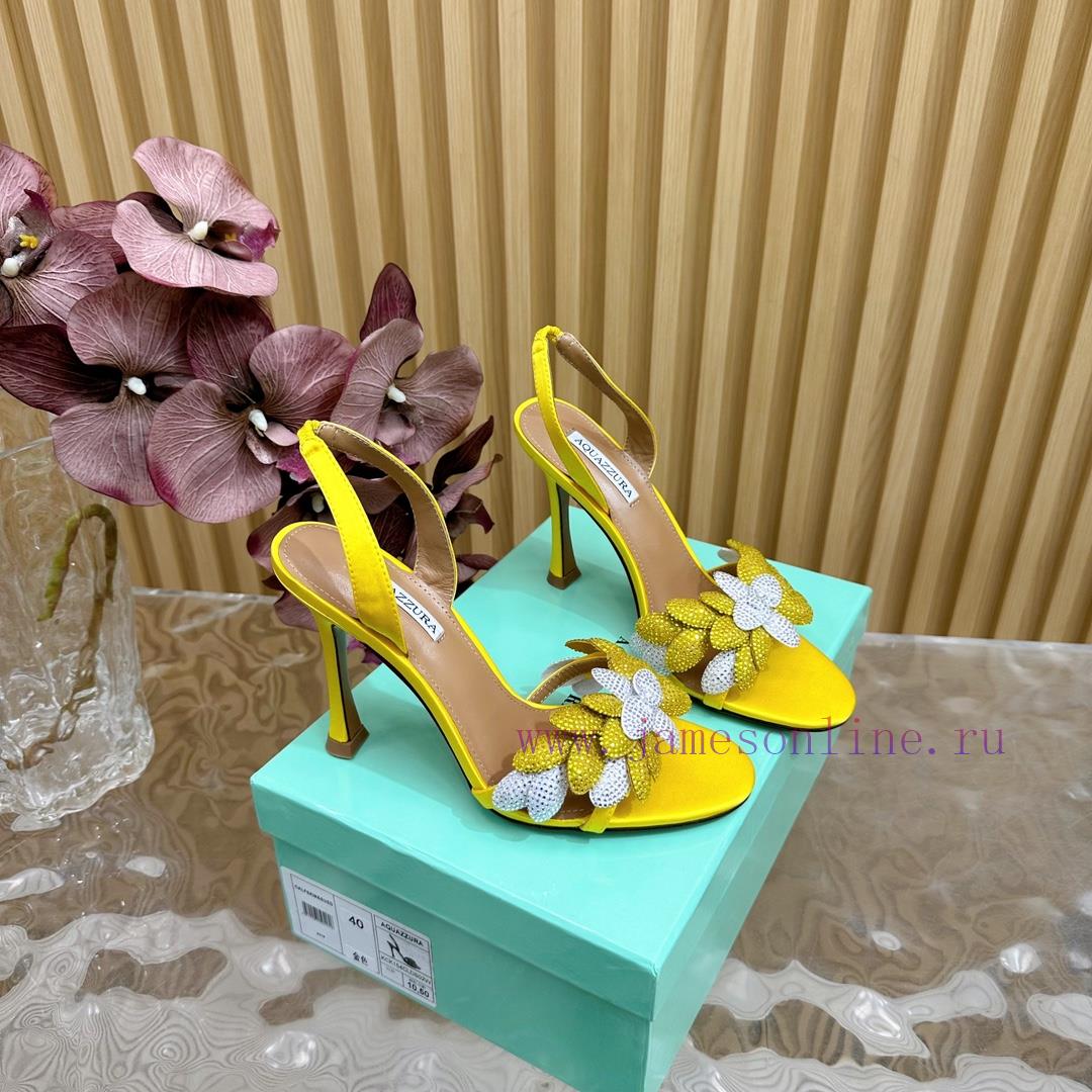Aquazzura 2024 New Top Pineapple Women's Flower High Heel Sandals Original 1:1 Open Model Heel 93ecnd71 - Image 4