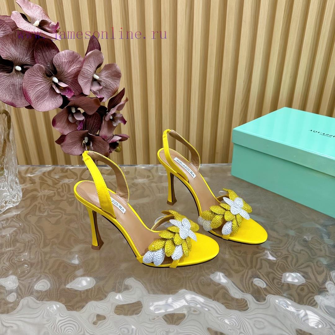 Aquazzura 2024 New Top Pineapple Women's Flower High Heel Sandals Original 1:1 Open Model Heel 93ecnd71 - Image 8