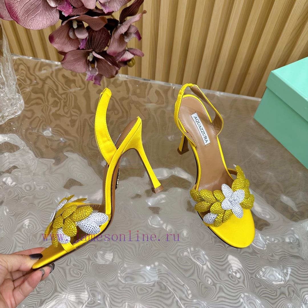 Aquazzura 2024 New Top Pineapple Women's Flower High Heel Sandals Original 1:1 Open Model Heel 93ecnd71 - Image 9