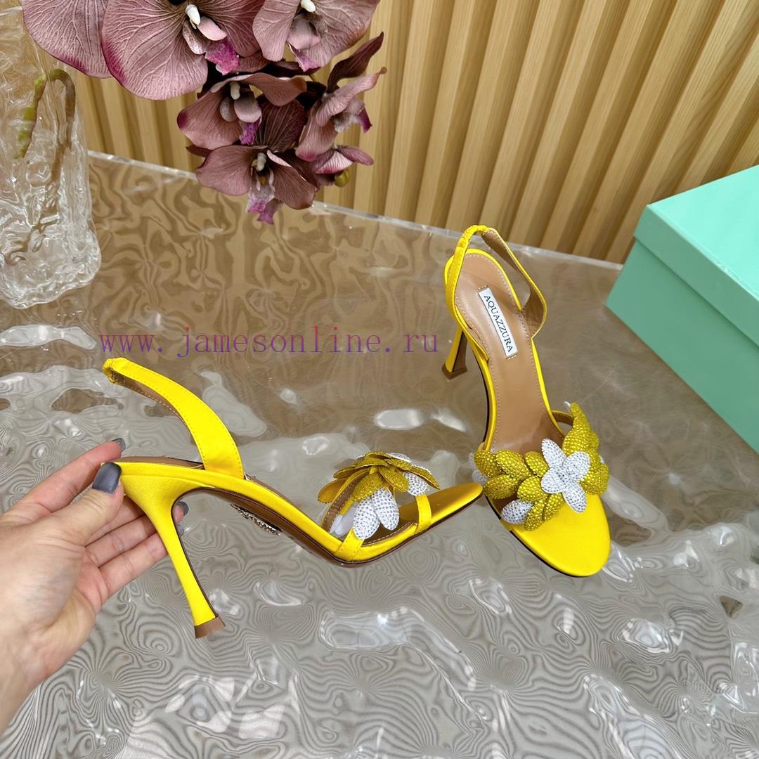 Aquazzura 2024 New Top Pineapple Women's Flower High Heel Sandals Original 1:1 Open Model Heel 93ecnd71 - Image 10