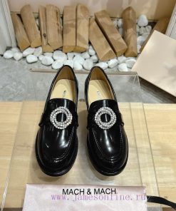 MACH&MACH 2024 Autumn/Winter New Crystal Buckle Women's Shoes Letter Logo Buckle Low Heel Round mekvpjiw