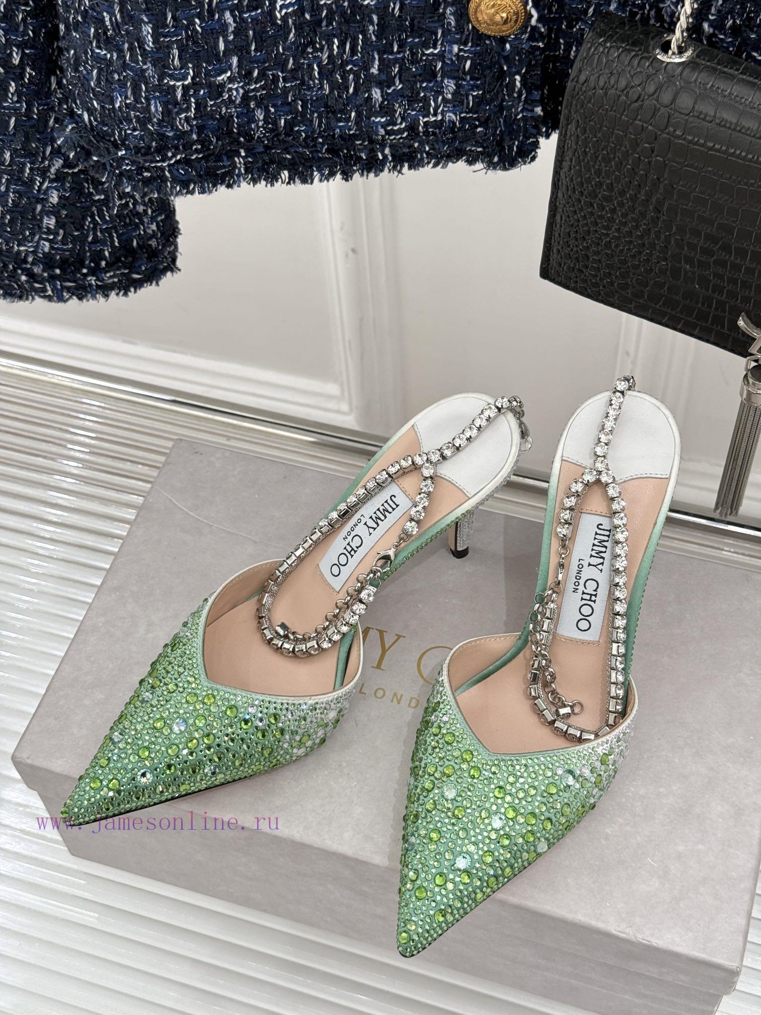 Jimmy Zhou's Classic Diamond Chain Pointed Crystal High-heeled SandalsSuperb Crystal Shoes Are p0etv10a - Image 3
