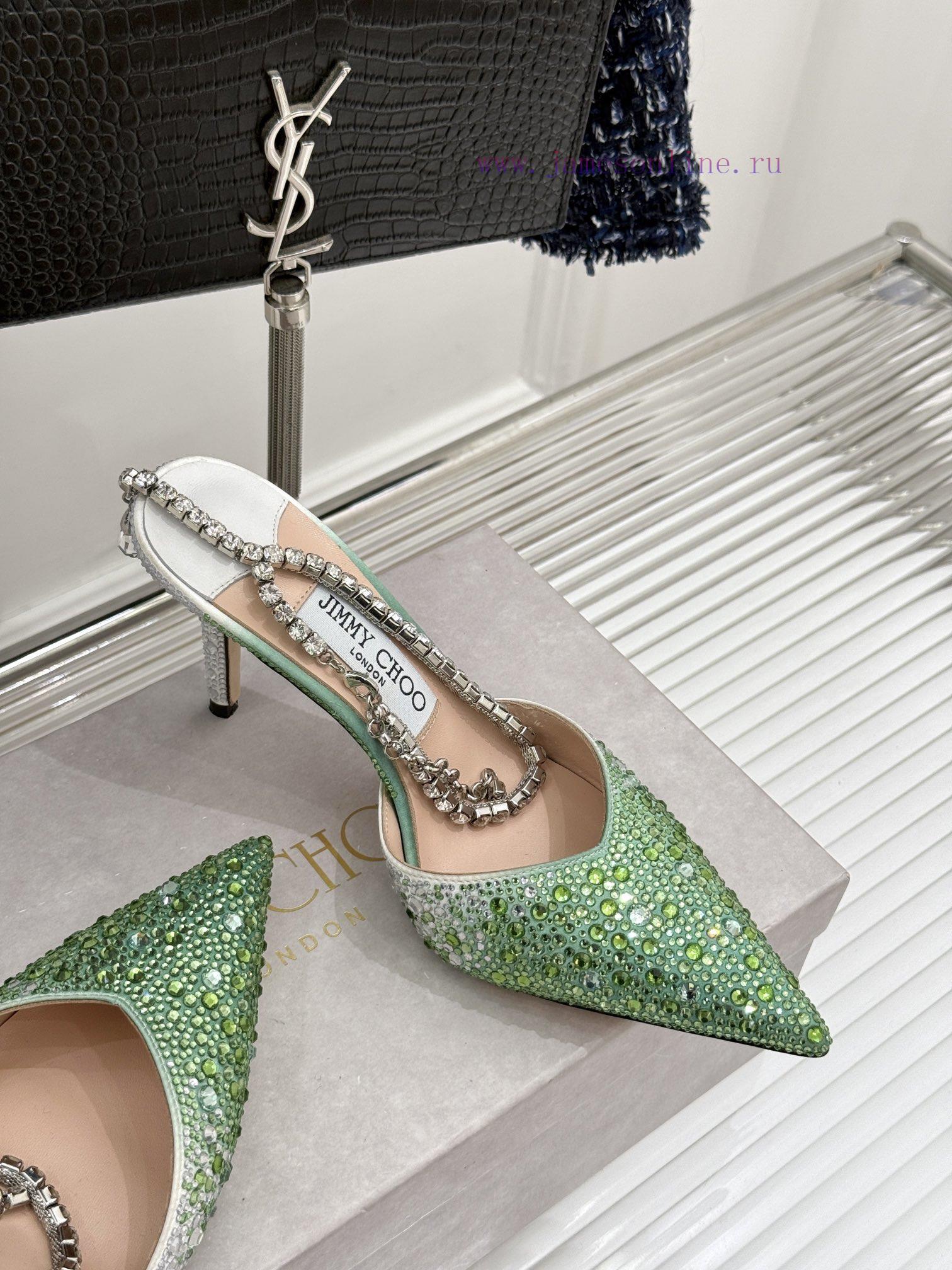 Jimmy Zhou's Classic Diamond Chain Pointed Crystal High-heeled SandalsSuperb Crystal Shoes Are p0etv10a - Image 6