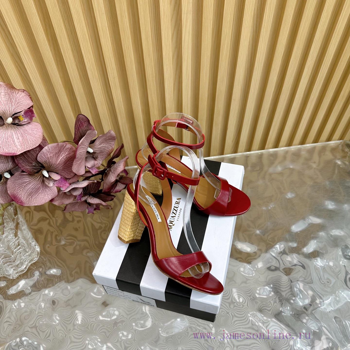 2025 New Spring/Summer AQUAZZURA Zp Original Mold Opening Weaving Coarse Heel New High Heel San pi72o8b9 - Image 3
