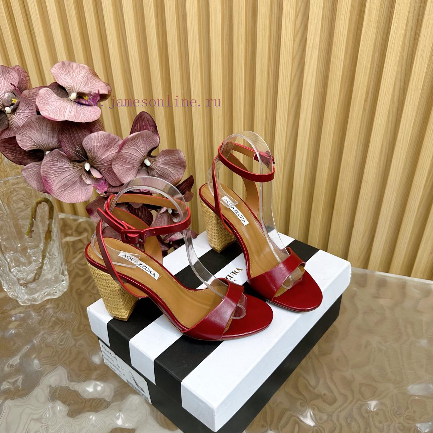 2025 New Spring/Summer AQUAZZURA Zp Original Mold Opening Weaving Coarse Heel New High Heel San pi72o8b9 - Image 4