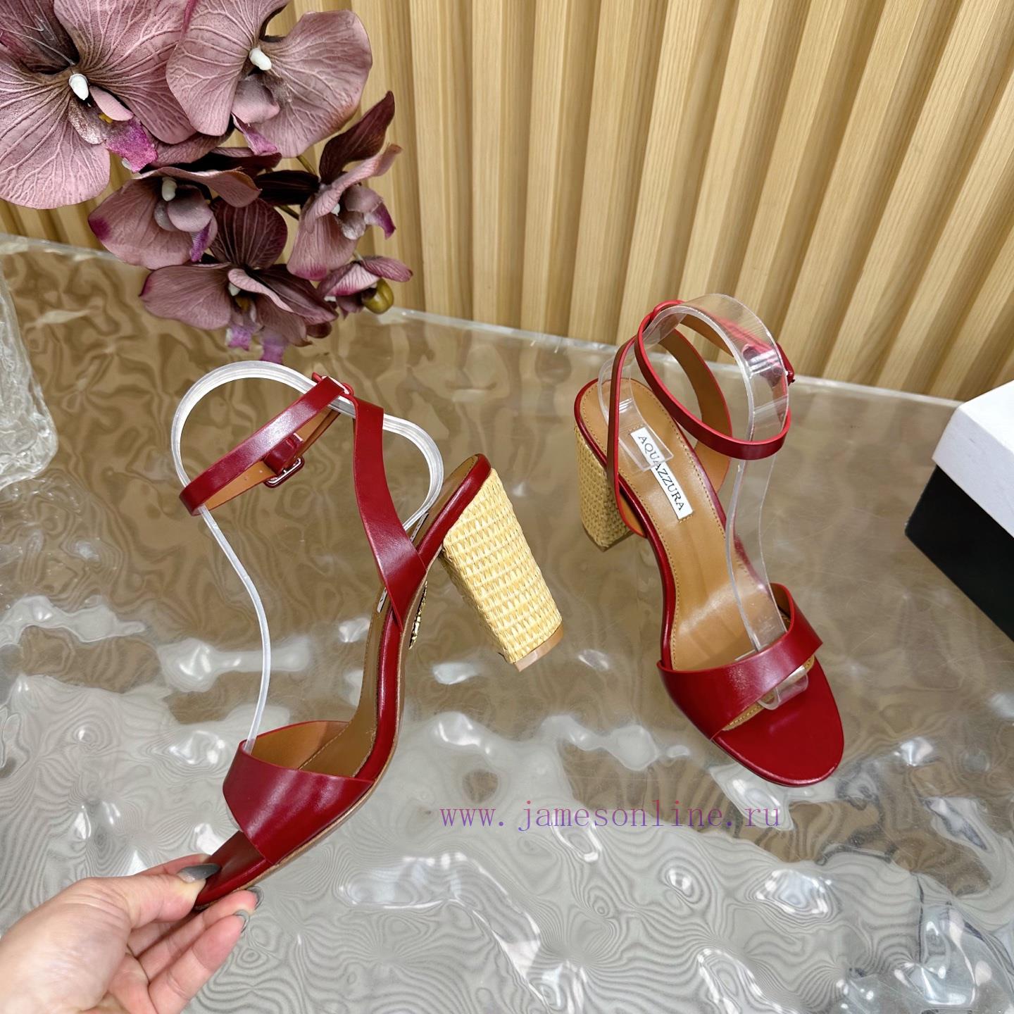 2025 New Spring/Summer AQUAZZURA Zp Original Mold Opening Weaving Coarse Heel New High Heel San pi72o8b9 - Image 8