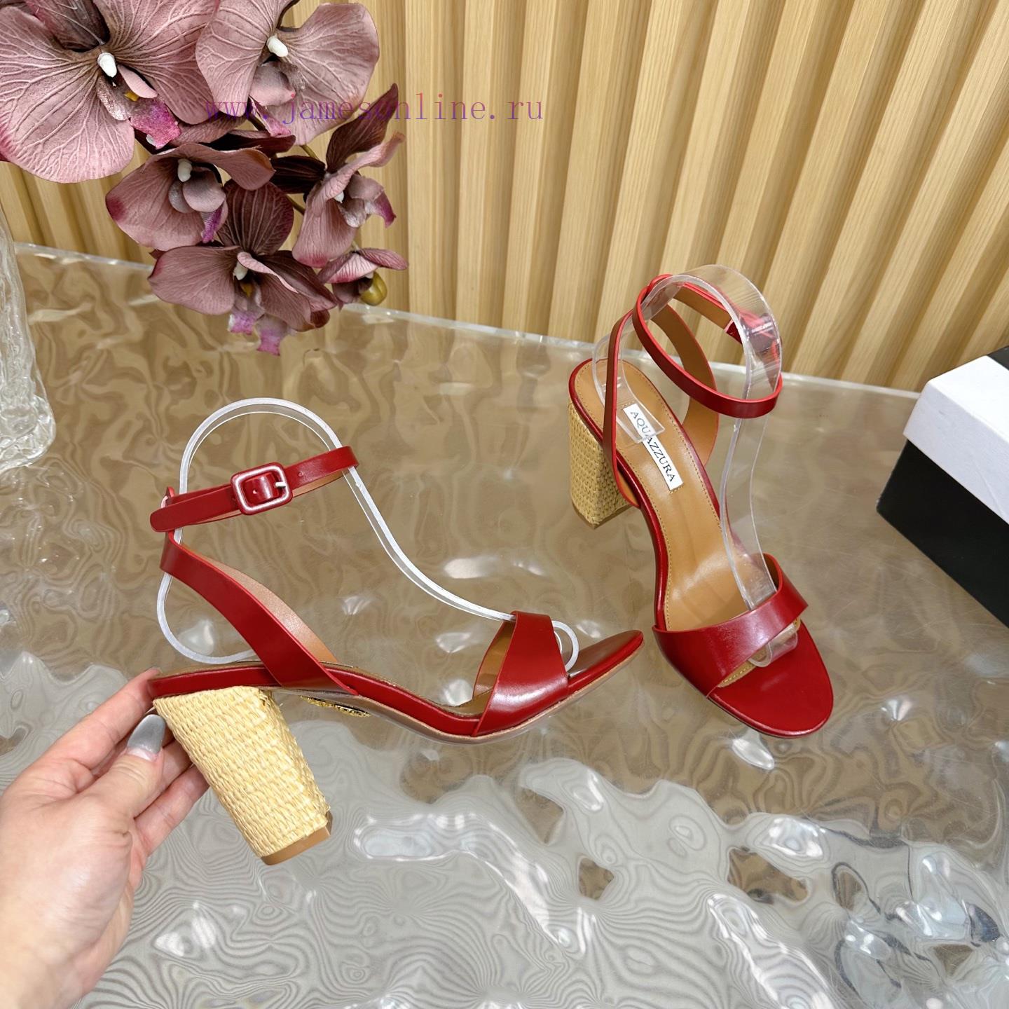 2025 New Spring/Summer AQUAZZURA Zp Original Mold Opening Weaving Coarse Heel New High Heel San pi72o8b9 - Image 9