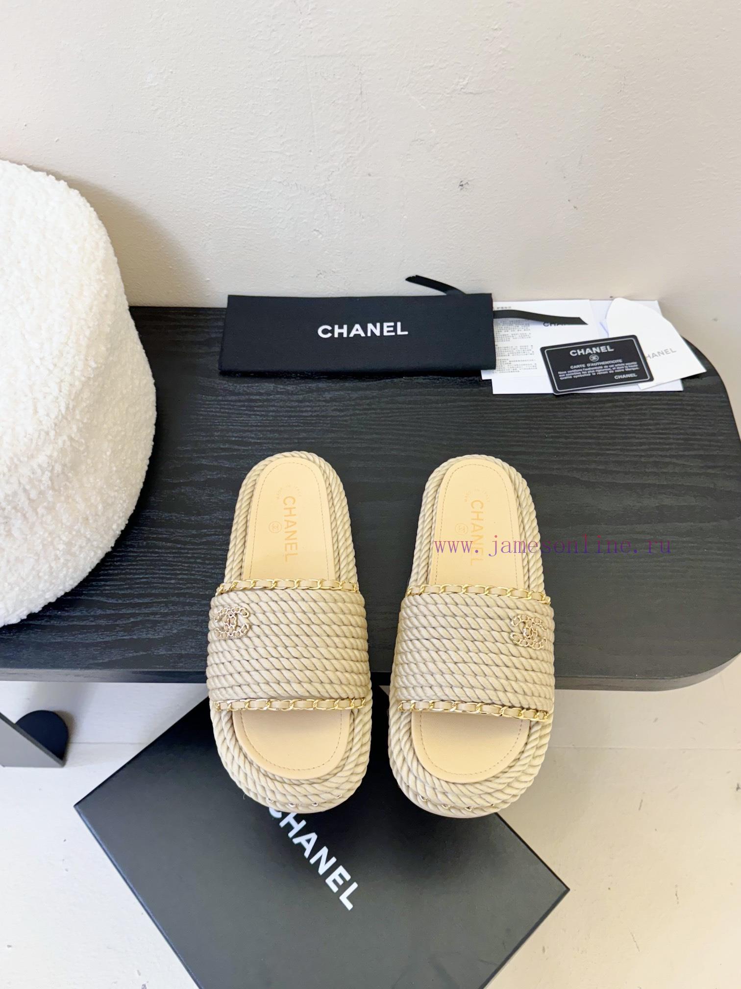 Chanel Early Spring New Double C Embroidered Flat Flat One Word SlippersThe Original Model 11 I q1vyetuj