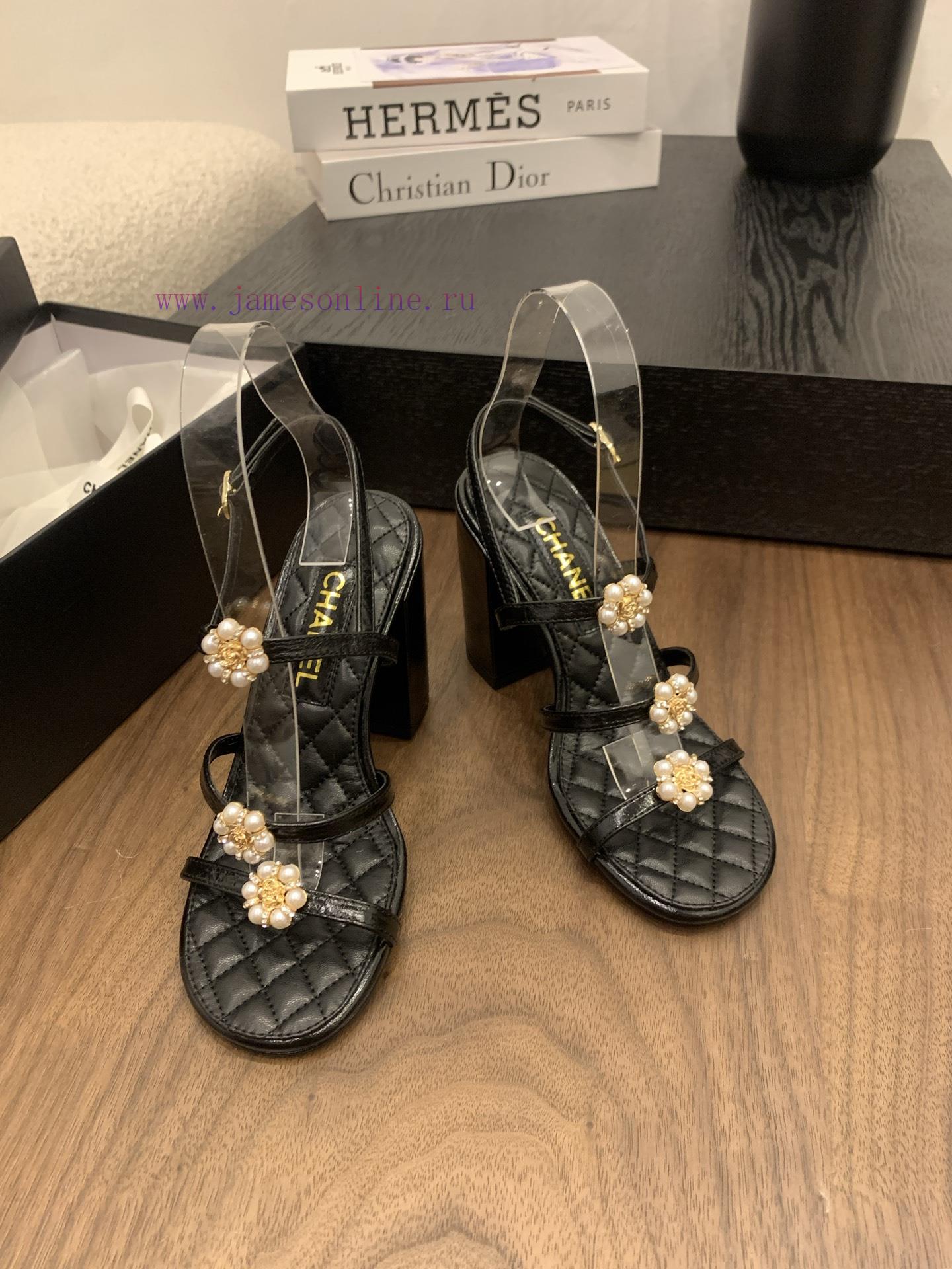 Chanel Coarse Heel Strap Sandals With Pearl Camellia Buckle DecorationOfficial CatalogCode 3536 30mspb2q