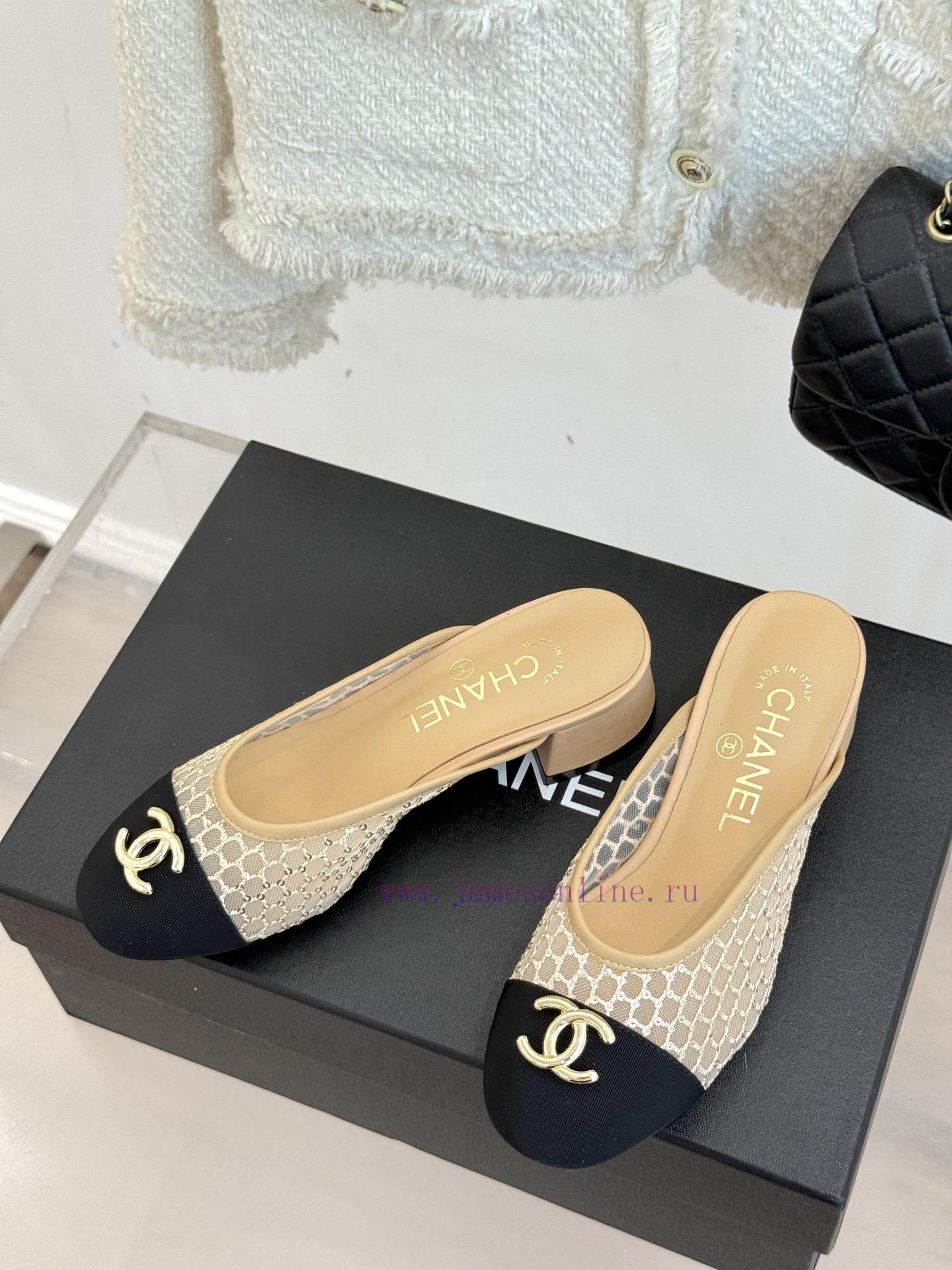 Chanel | Chanel Classic Spring/Summer New ProductsMesh Water Diamond Double C Coarse Heel Half n11hd8f7 - Image 3