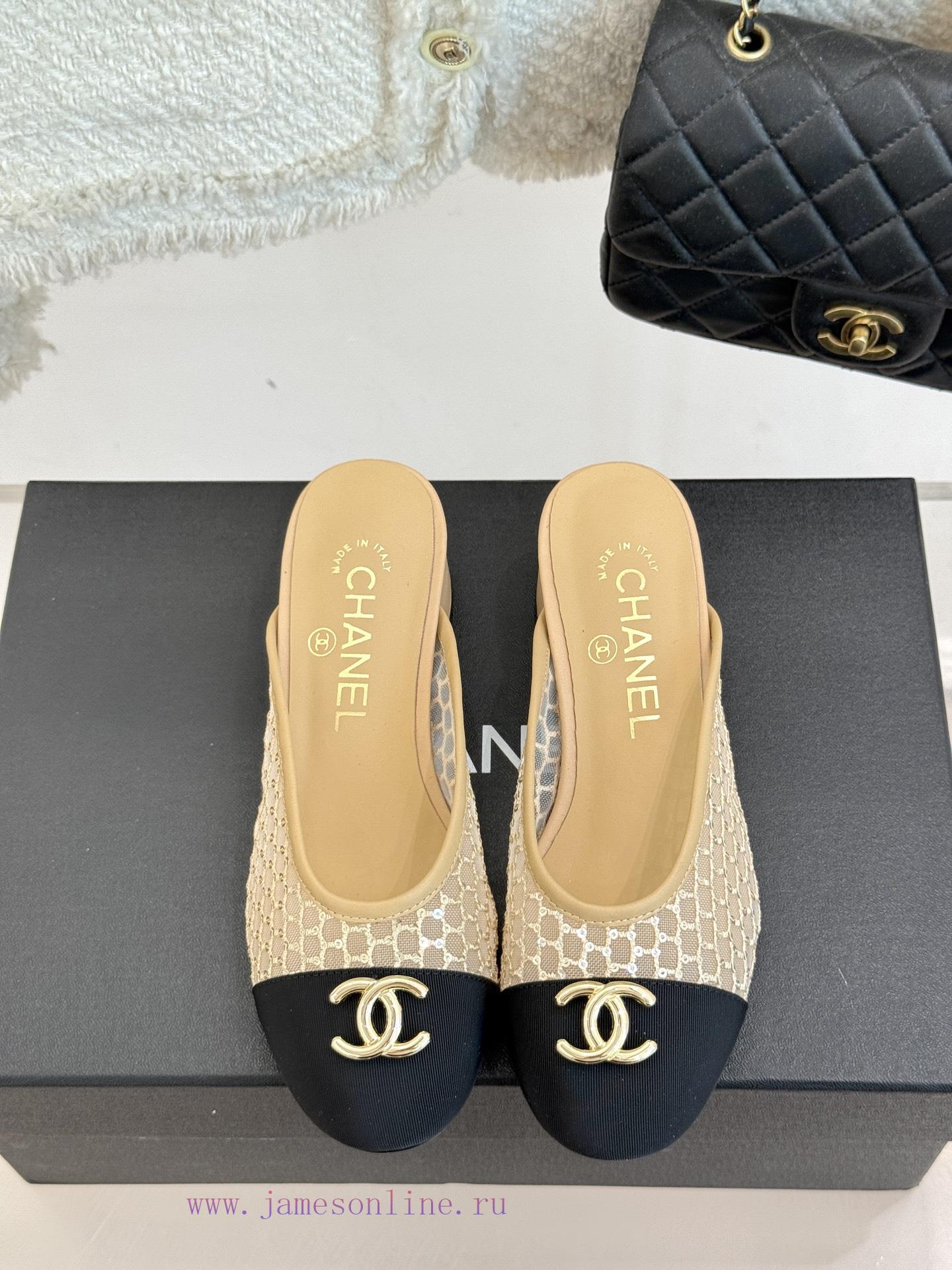 Chanel | Chanel Classic Spring/Summer New ProductsMesh Water Diamond Double C Coarse Heel Half n11hd8f7 - Image 5