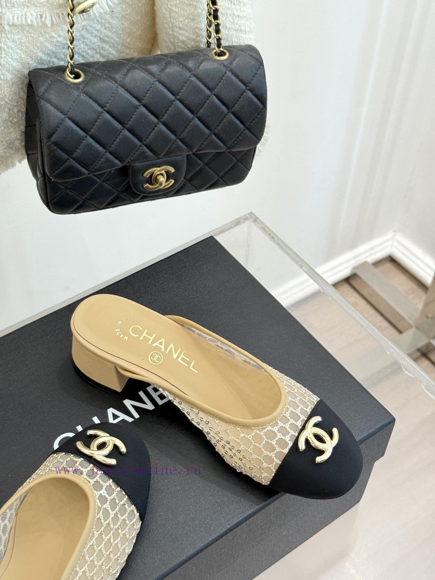 Chanel | Chanel Classic Spring/Summer New ProductsMesh Water Diamond Double C Coarse Heel Half n11hd8f7 - Image 6