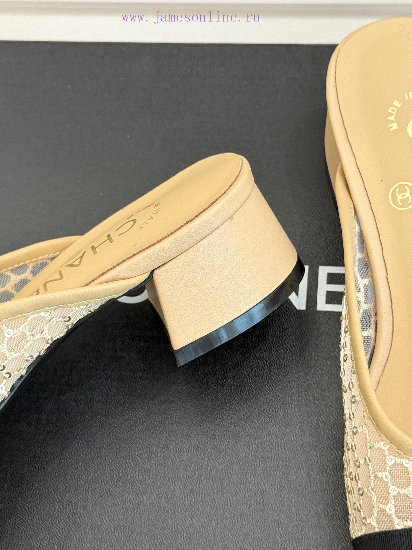 Chanel | Chanel Classic Spring/Summer New ProductsMesh Water Diamond Double C Coarse Heel Half n11hd8f7 - Image 7