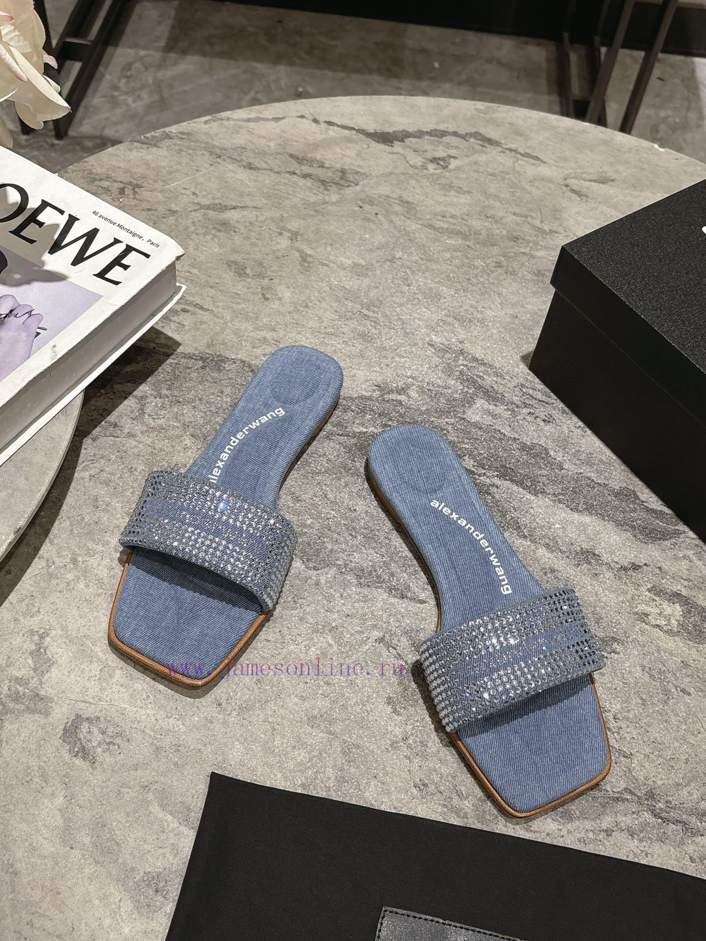 Alexander Wang's 25 Spring/Summer Women's New Logo Flat Bottom Diamond Slippers With Cowboy Sty b32qtsze - Image 3